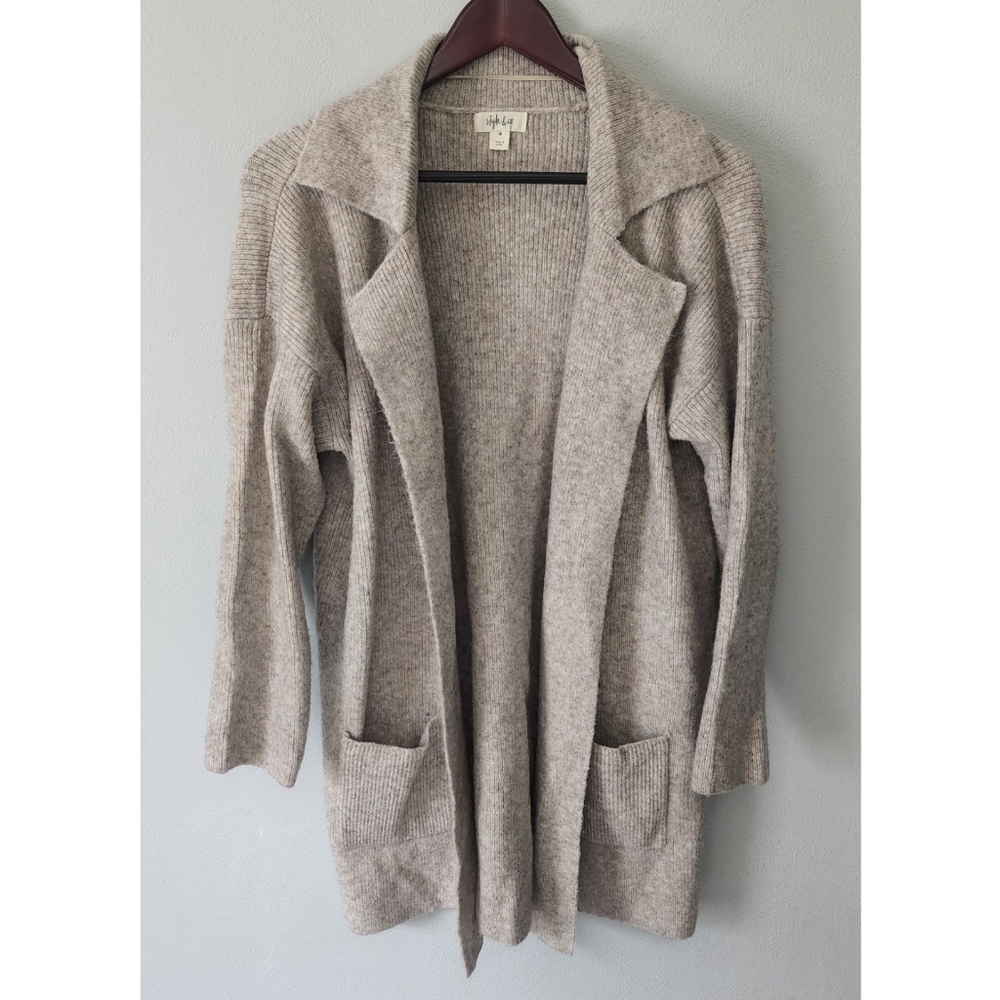 Style & Co wool blend long beige open cardigan sweater size medium